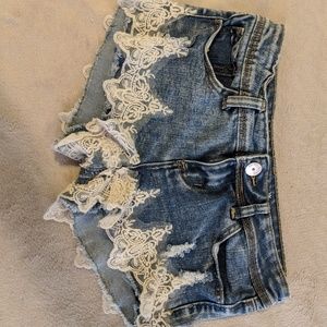 Lacy denim shorts